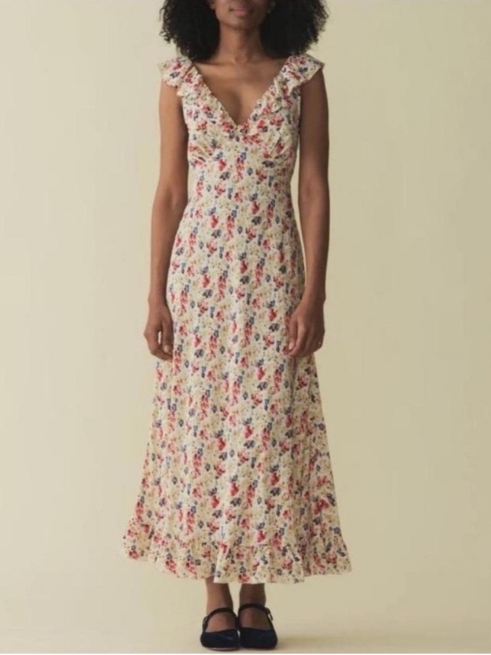 Doen Arleen Silk Ruffle Long Maxi Dress In Wildflower Thicket Size L